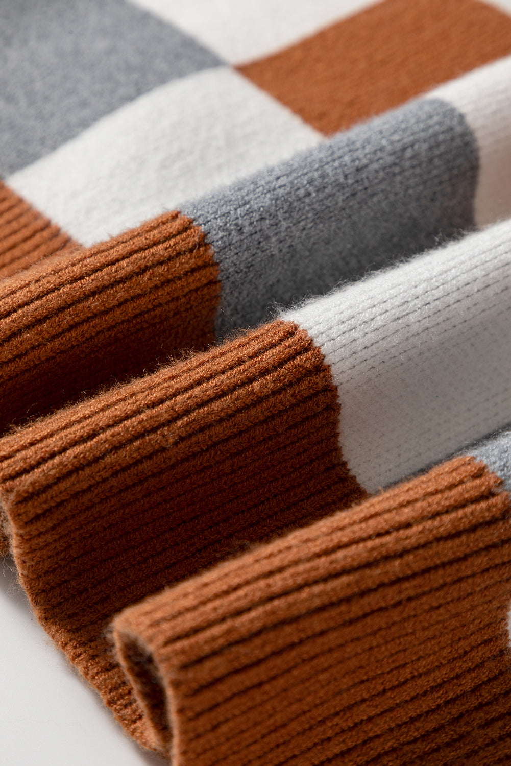 Brown Colorblock Checkered Drop Sleeve Plus Size Sweater Plus Size Sweaters&Cardigans 6c80c8a38a9c4f06