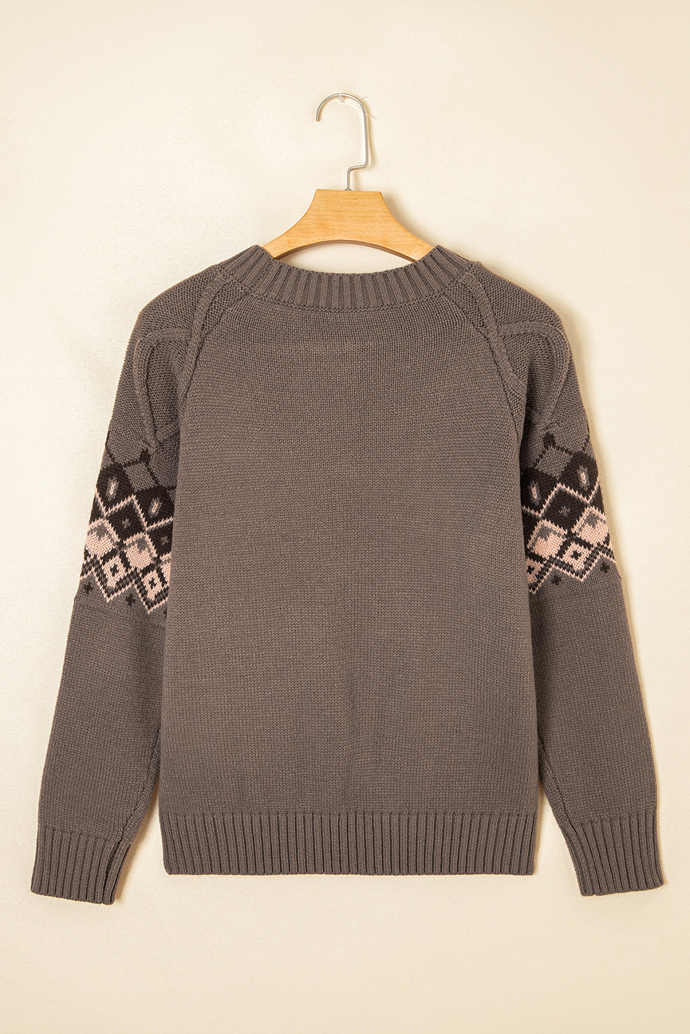 Light French Beige Geometric Pattern Crew Neck Knitted Sweater Sweaters 6cb7928837306cb9