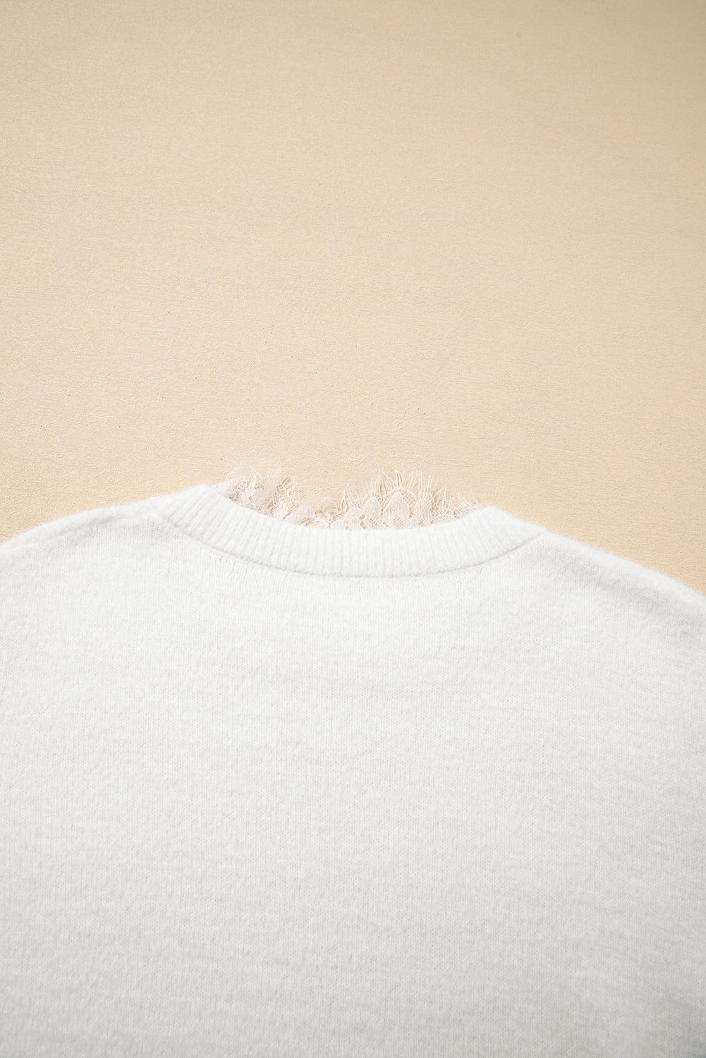 Beige Lace Sleeve Patchwork Faux Two-piece Fuzzy Sweater Sweaters 6d9314c9c77a60a5