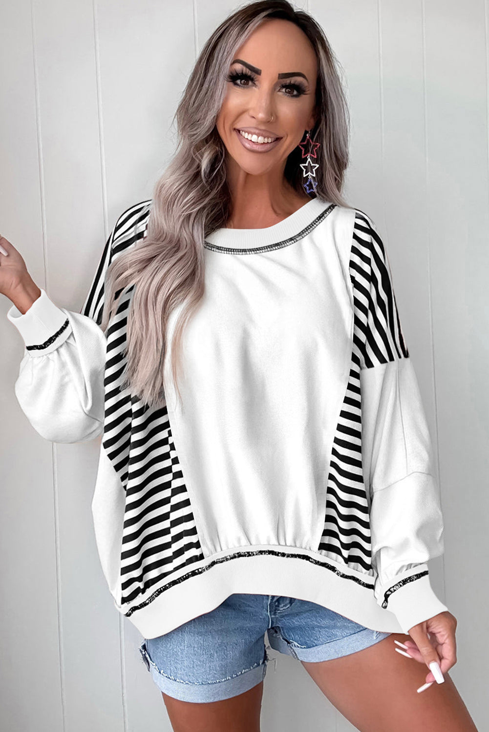 Brown Striped Colorblock Patchwork Oversized Sweatshirt Sweatshirts & Hoodies 6de341247bf3576d