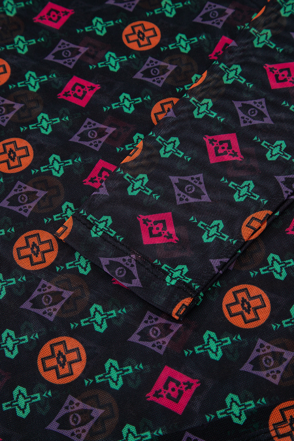 Black Western Aztec Printed Long Sleeve Mesh Top Long Sleeve Tops 6f34909504253942