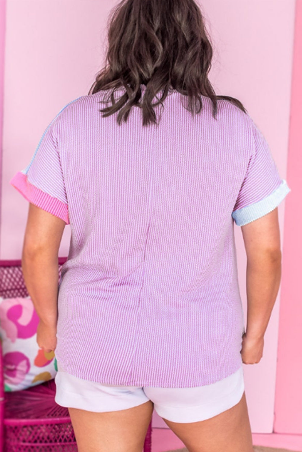 Rose Red Leopard Colorblock Patchwork Corded Plus Size T Shirt Plus Size Tops 6fa846d723261d6f