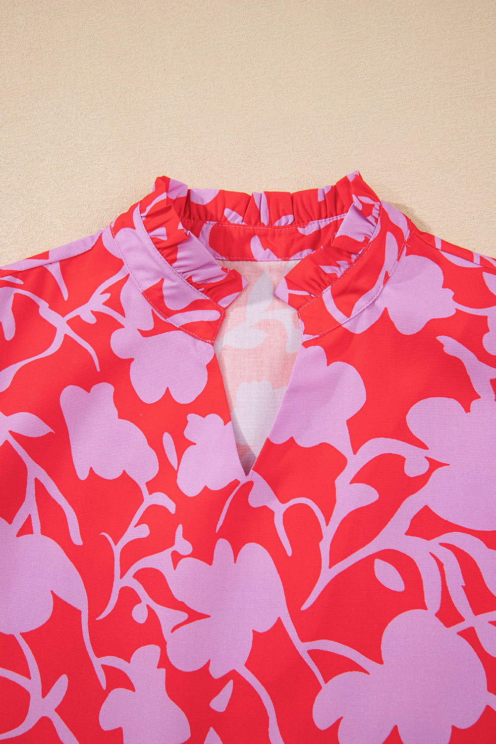 Red Floral 3/4 Sleeve Ruffle Hem Mini Dress Short Dresses 6fdd1b405c525355