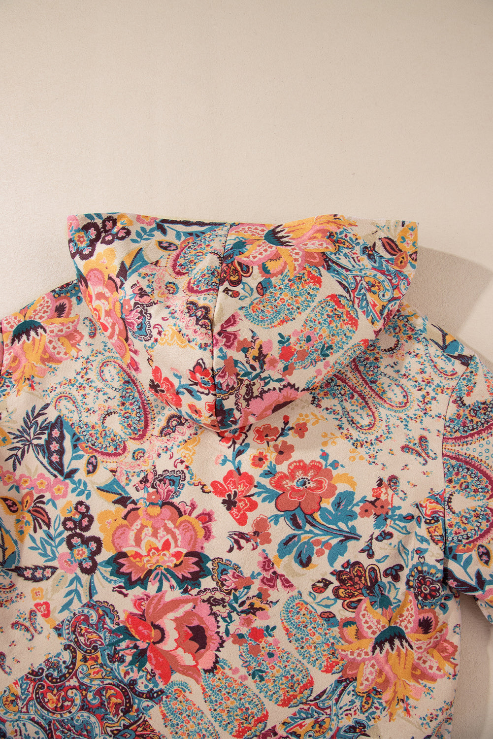 Beige Vintage Paisley Floral Printed Sherpa Lined Hooded Jacket Jackets 6fe58602bc87e4ca