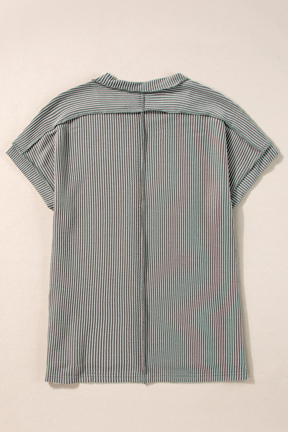 Medium Grey Crinkle Rib Knit Exposed Seam Round Neck T-shirt T Shirts 706262ea1daade2e