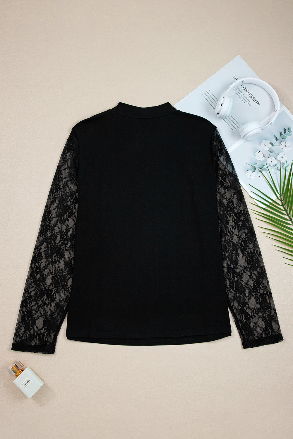 Black Plus Size Lace Patchwork Asymmetric Long Sleeve Top Plus Size Tops 70f59309821fe1fe