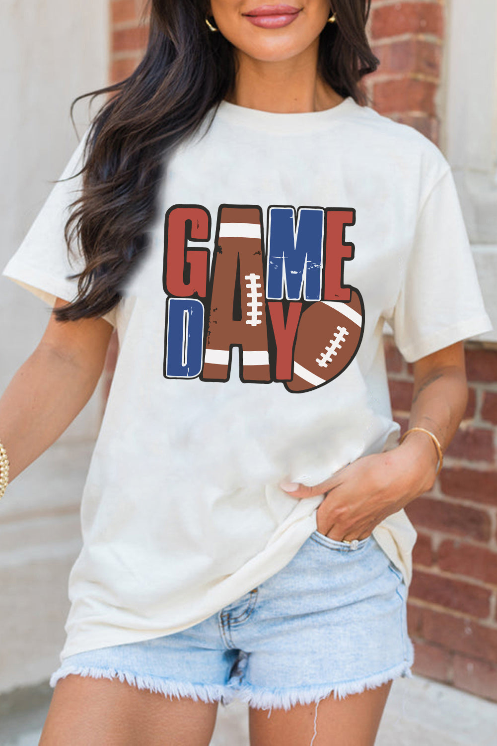 White GAME DAY Football Letter Heat Transfer Printing Graphic T Shirt Graphic Tees 726eeed422070481