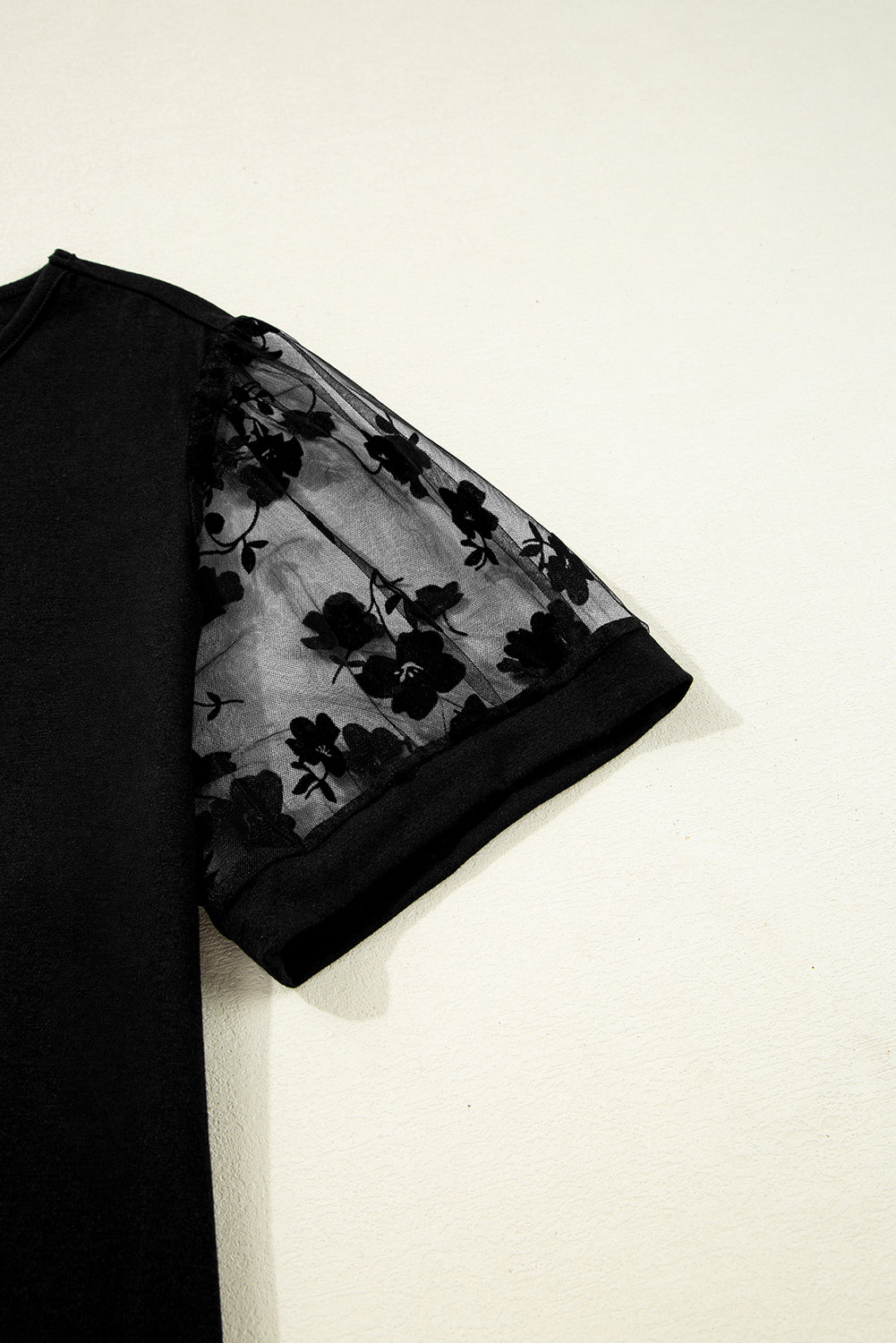 Black Plus Size Floral Mesh Patchwork Loose V Neck T Shirt Plus Size Tops 74ac485ec8ae4fd2