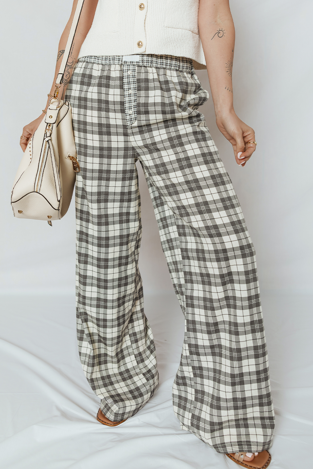 Gray Plaid Wide Leg Casual Pants Pants 7600be190549cd9a