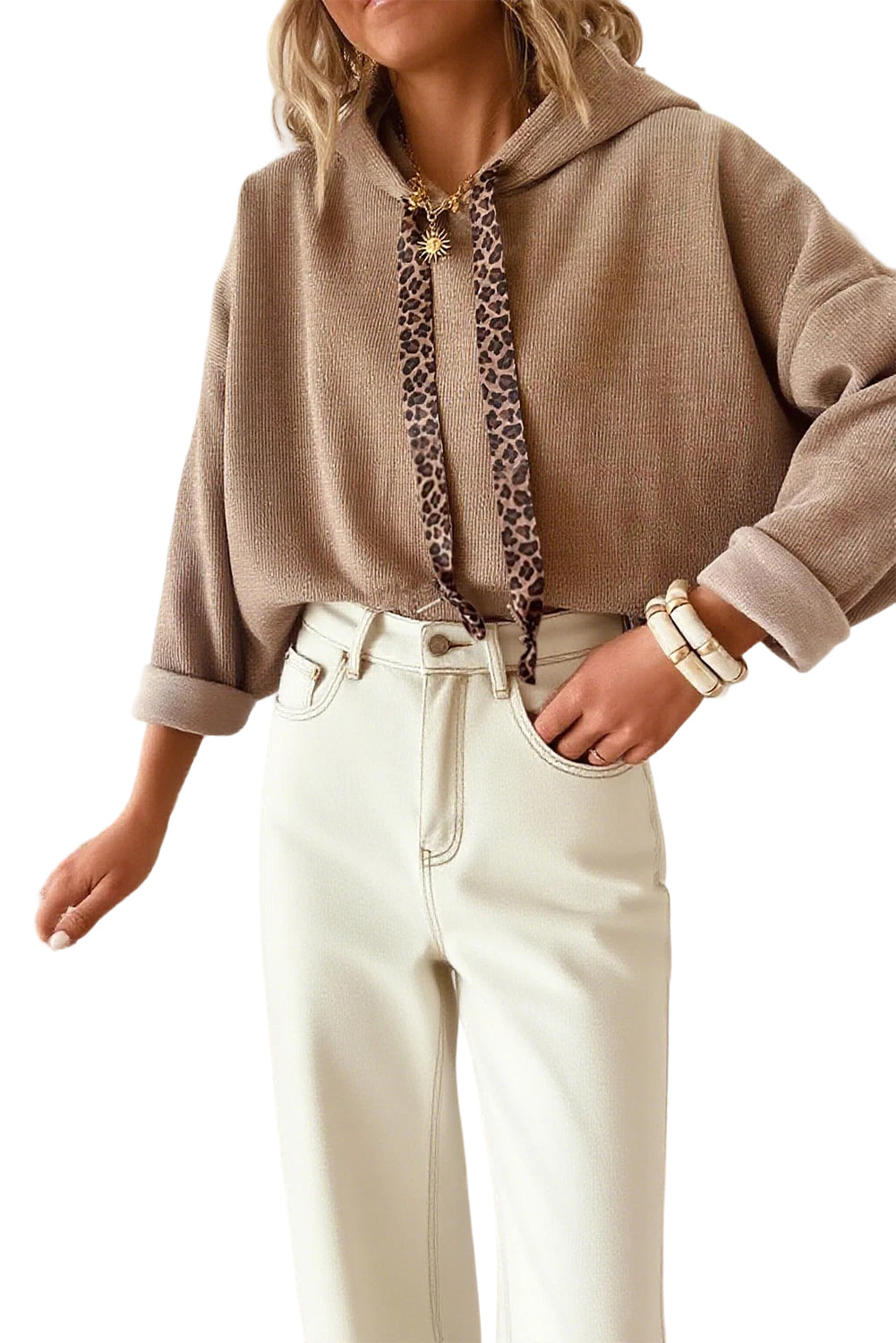 Smoke Gray Thermal Textured Leopard Drawstring Baggy Hoodie Sweatshirts & Hoodies 77ed7477b2dc9d9a