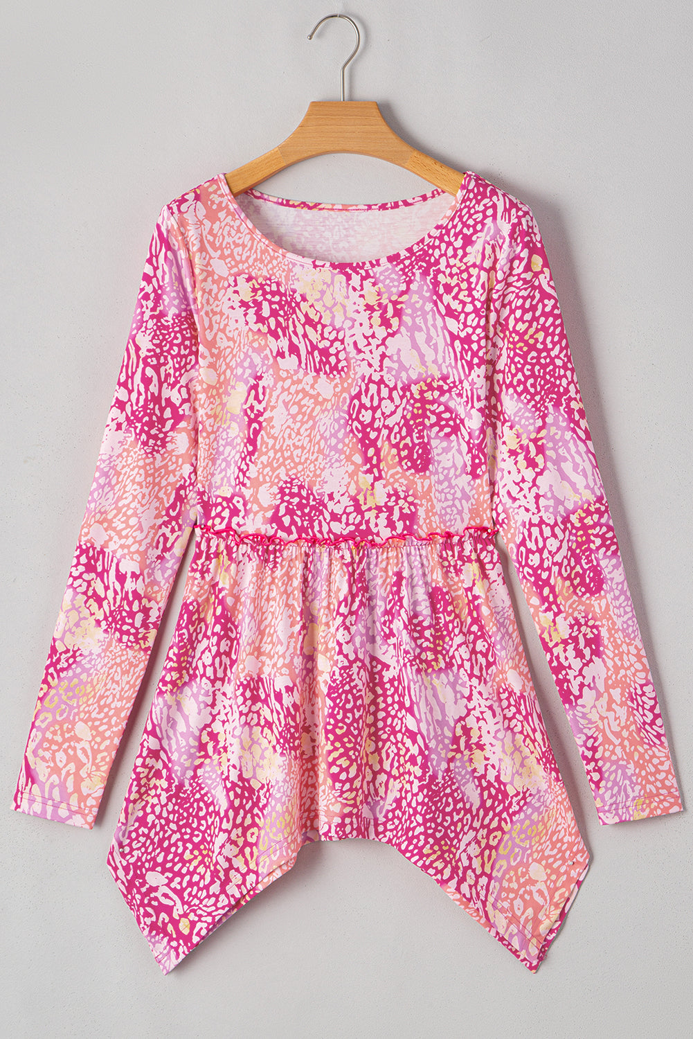 Rose Classic Leopard Print Handkerchief Hem Tunic Top Blouses 7819ccd7cbf23115