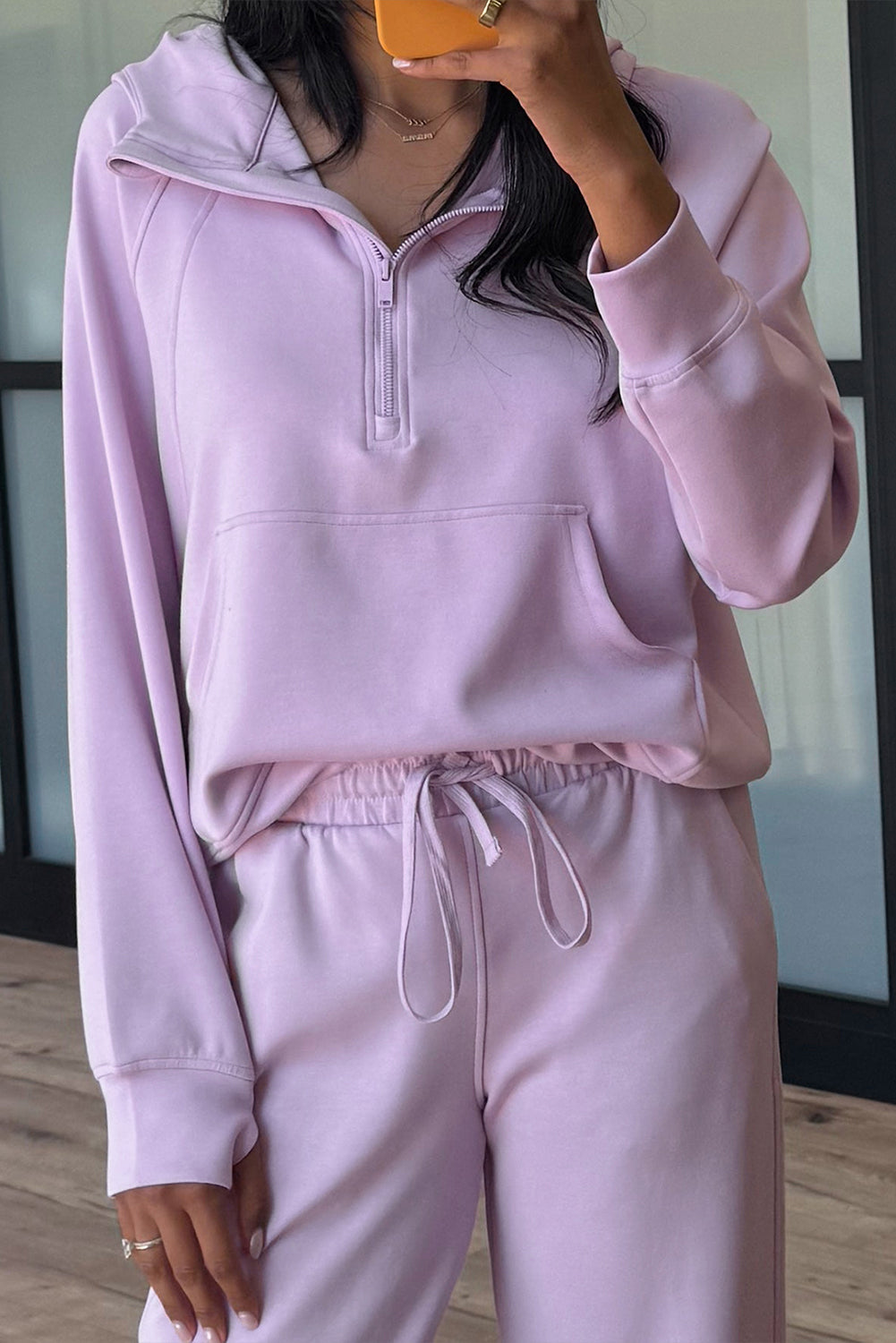 Orchid Bouquet Half Zip Thumbhole Sleeve Hoodie Active Pants 2pcs Outfit Two Piece Pants Sets 7928a3ed25f33630