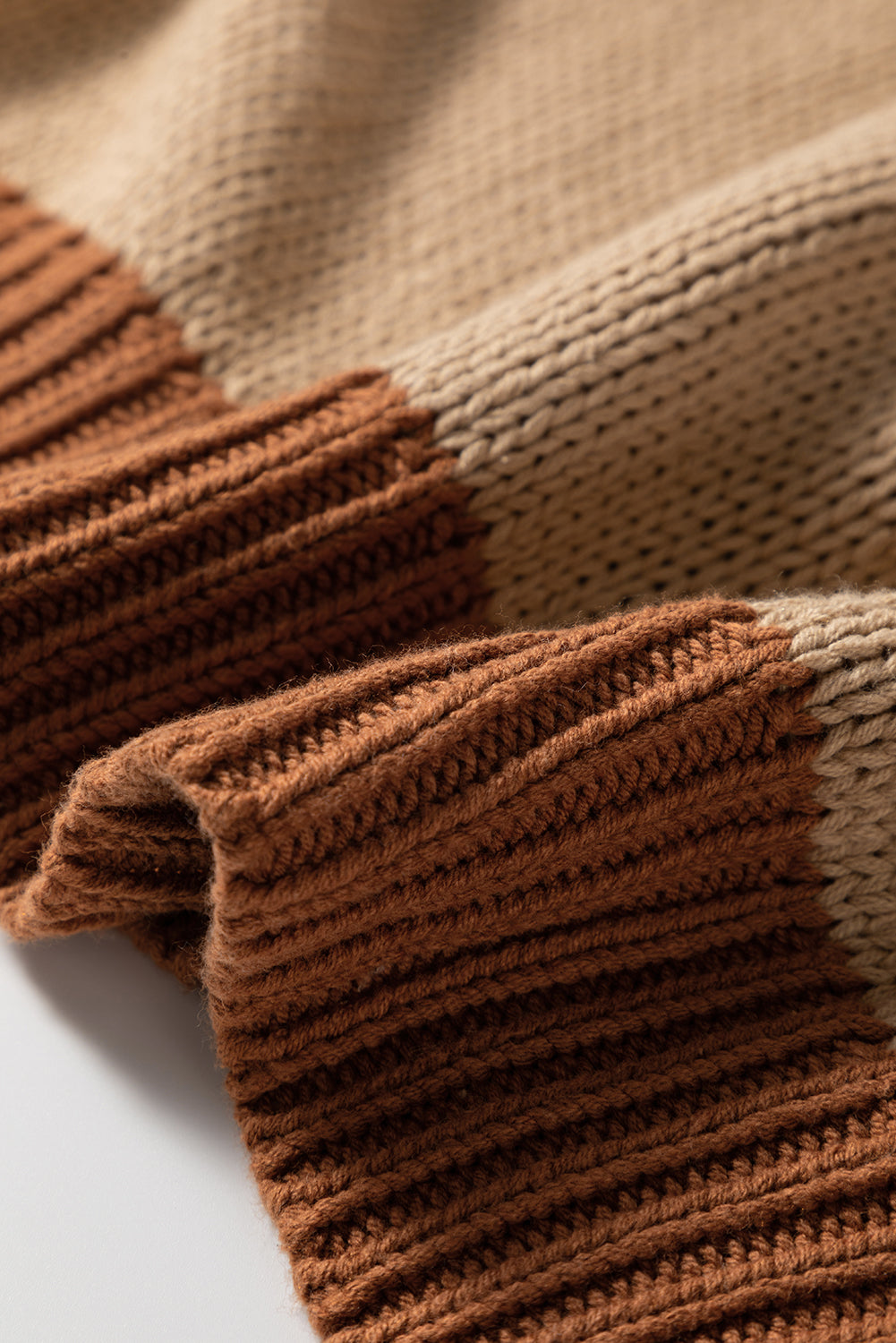 Light French Beige Contrast Stitch Detail Colorblock Knitted Plus Size Sweater Plus Size Sweaters&Cardigans 79997044d6a7160b