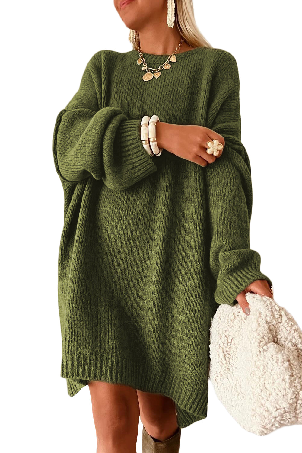 Green Oversize Drop Shoulder Slouchy Sweater Dress Sweaters 7ab5d10a4d66a46c