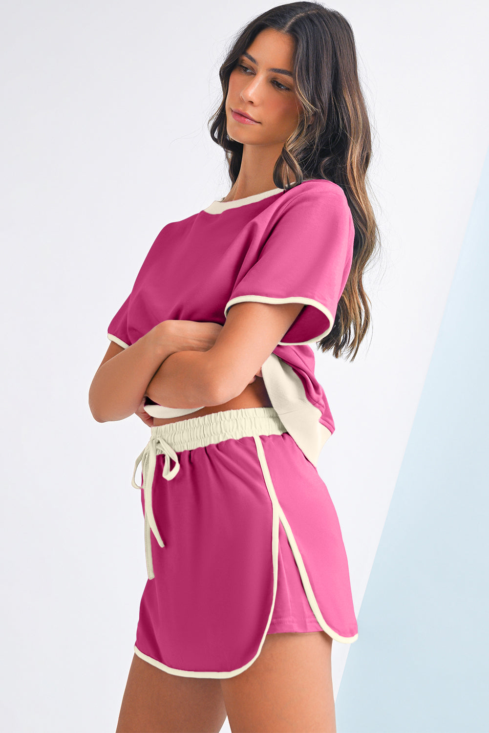 Evergreen Colorblock Edge Drop Shoulder T Shirt and Skort Set Two Piece Shorts Sets 7b7651fb68f8f1f2