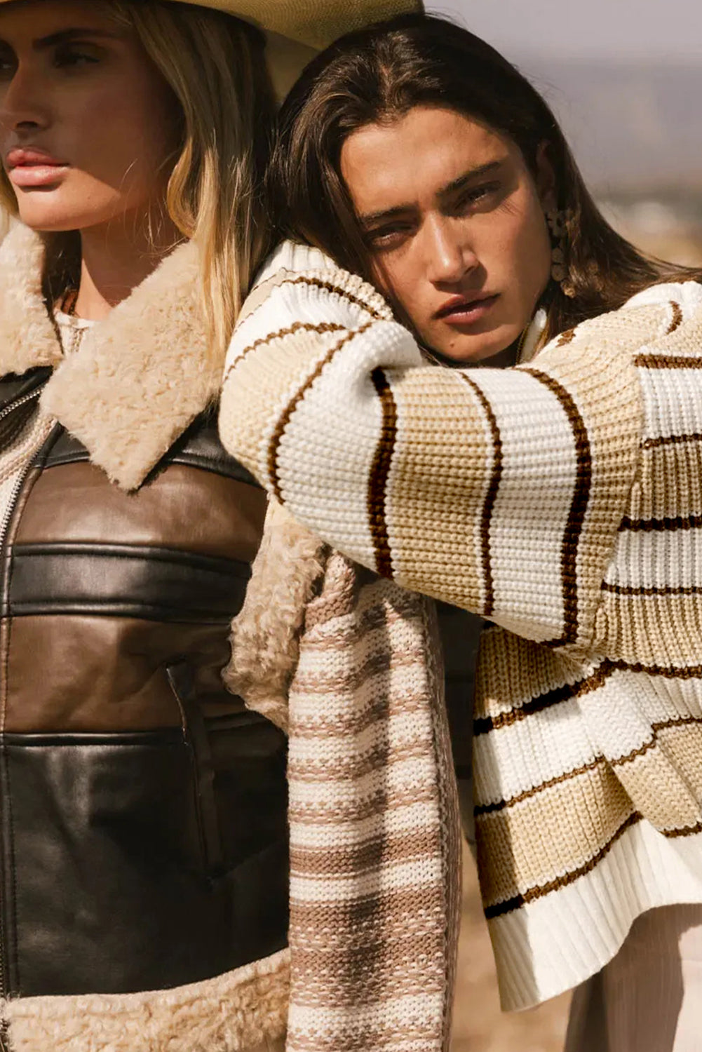 Khaki Striped Colorblock Zip Neck Knit Sweater Sweaters 7bfa0032b7be886e