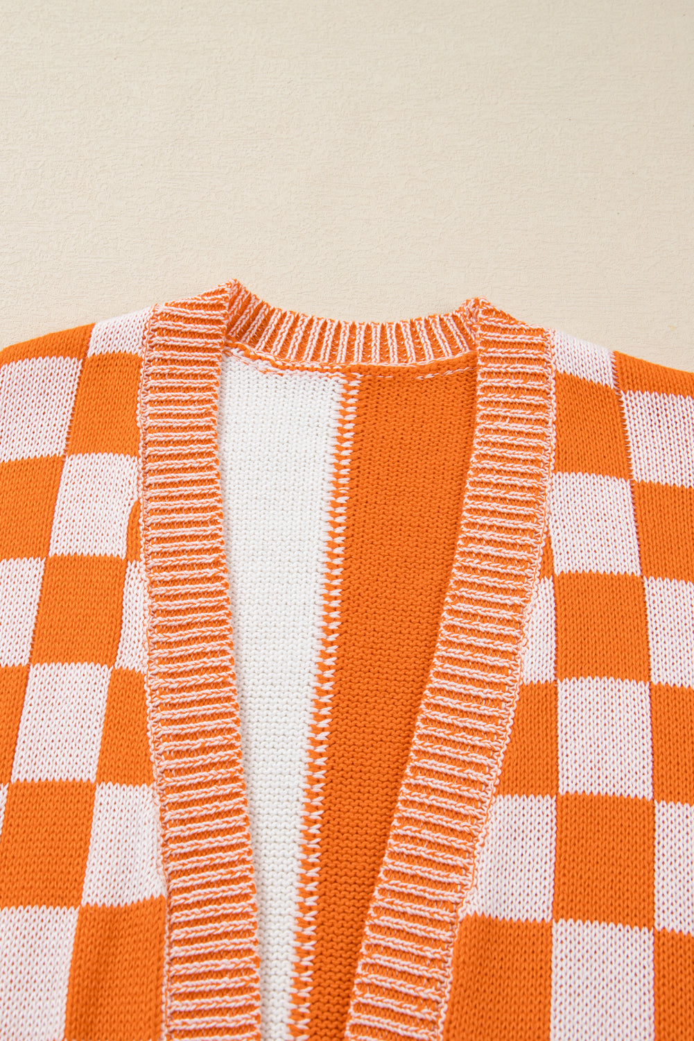 Orange Checkered Plus Size Drop Shoulder Knit Cardigan Plus Size Sweaters&Cardigans 7d3360071b1c2ce1