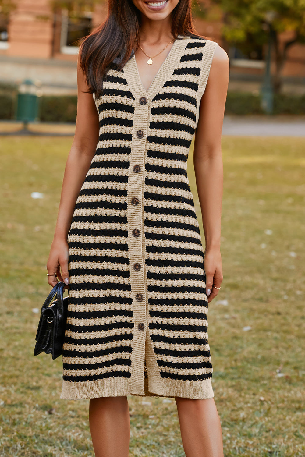 Parchment Buttoned Front Pencil Midi Sleeveless Sweater Dress Sweater Dresses 7e484169ce5ebe37