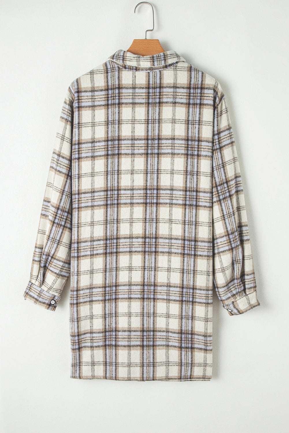 White Plaid Print Tunic Side Slits Plus Size Shacket Plus Size Outerwear 7eb829222901b222