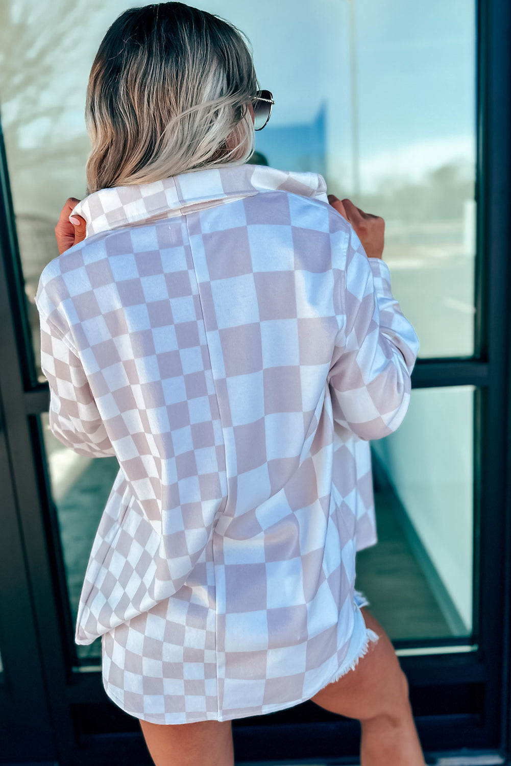 Khaki Checkerboard Flap Pocket Button Front Shacket Jackets 7f1412aaa3211cdf