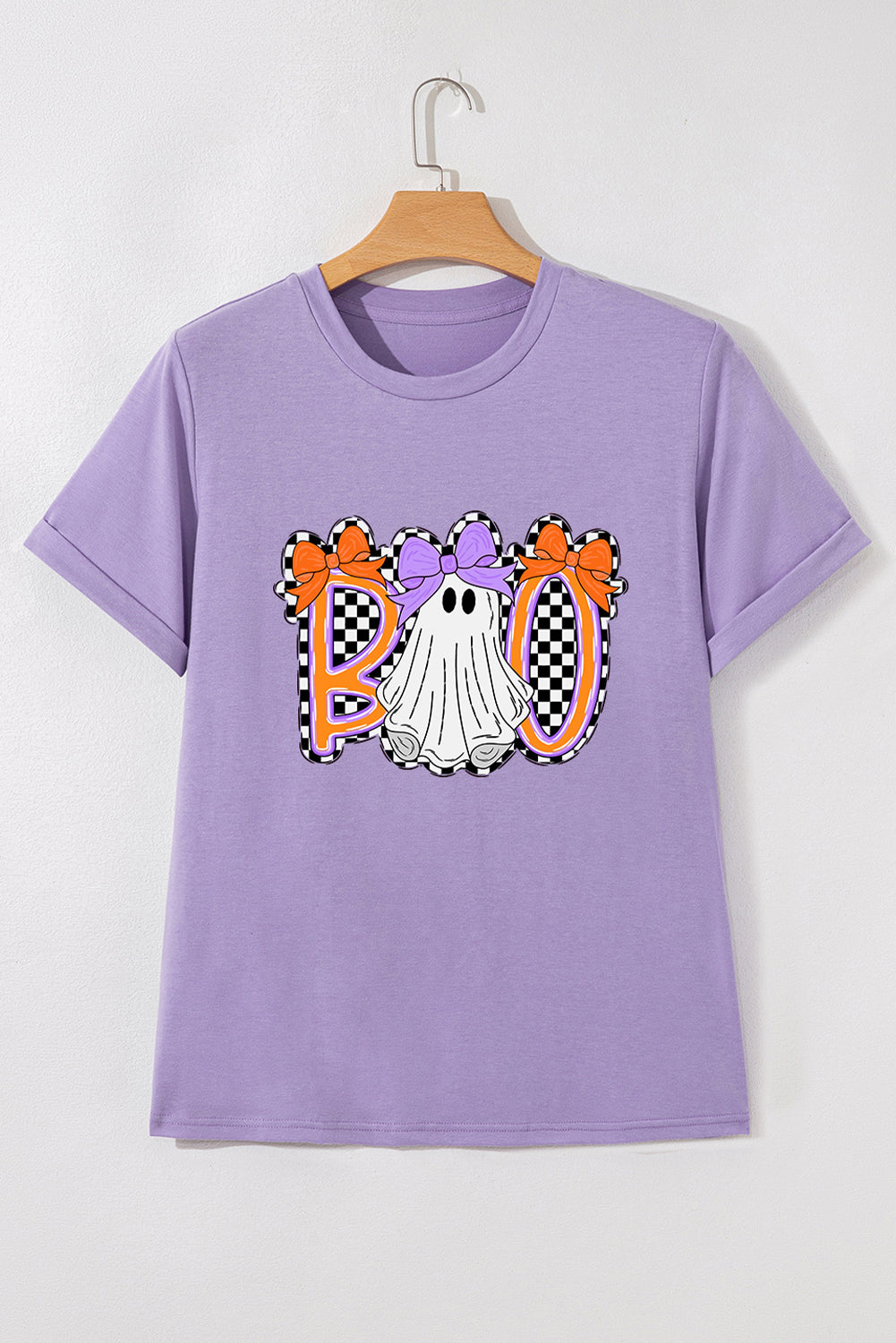 Wisteria Boo Checkered Ghost Heat Transfer Printing Crewneck Graphic Tee Graphic Tees 7fcc6c44cd4fae07