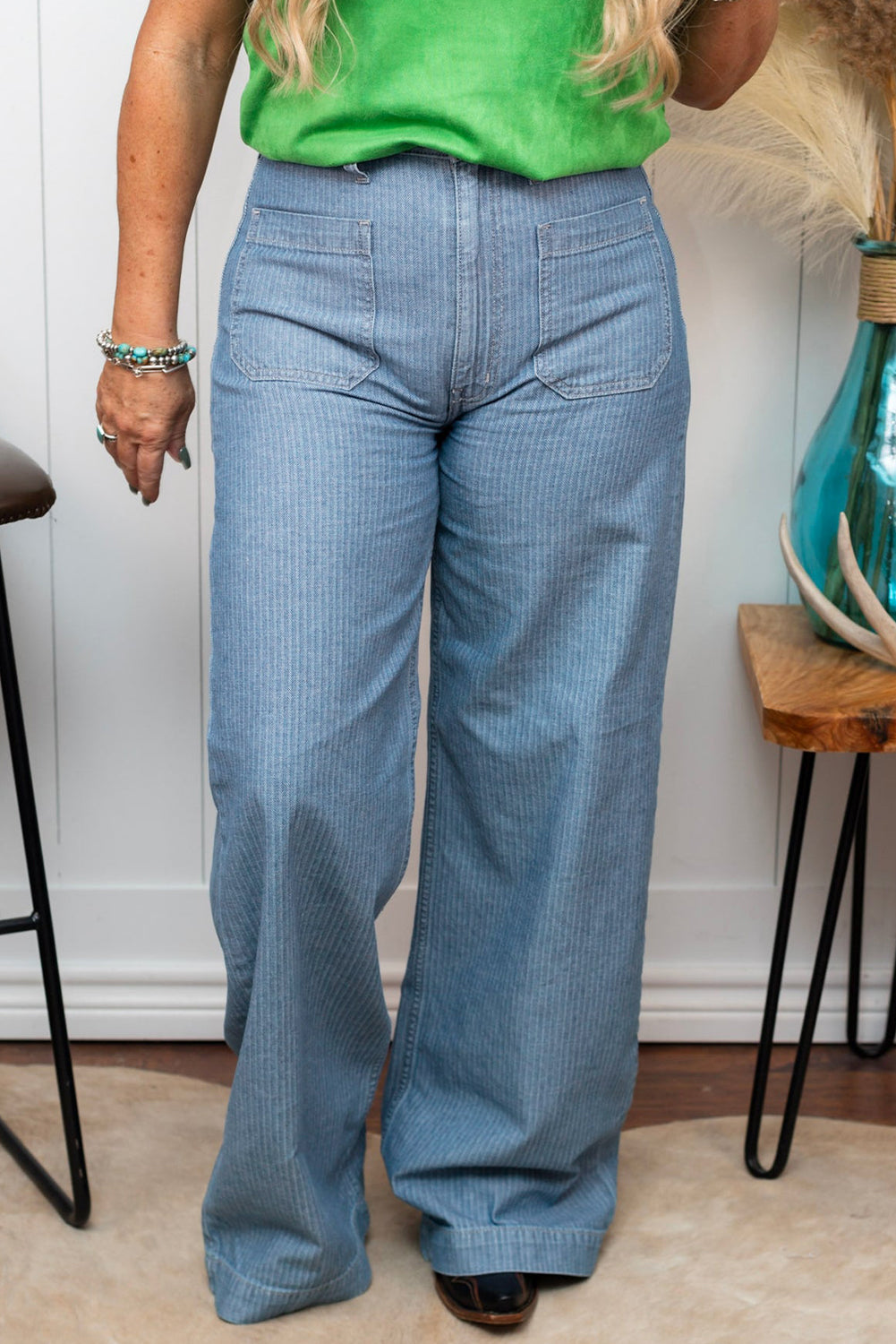 Dusk Blue Patched Pocket Textured Wide Leg Plus Size Jeans Plus Size Bottoms 802b92286371395b