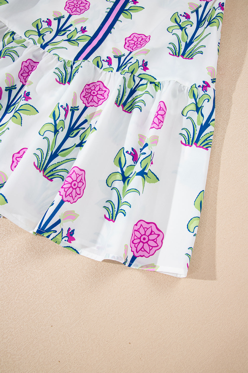 Sky Blue Floral Print Pop of Color V Neck Mini Dress Short Dresses 804845ab07e2f50f