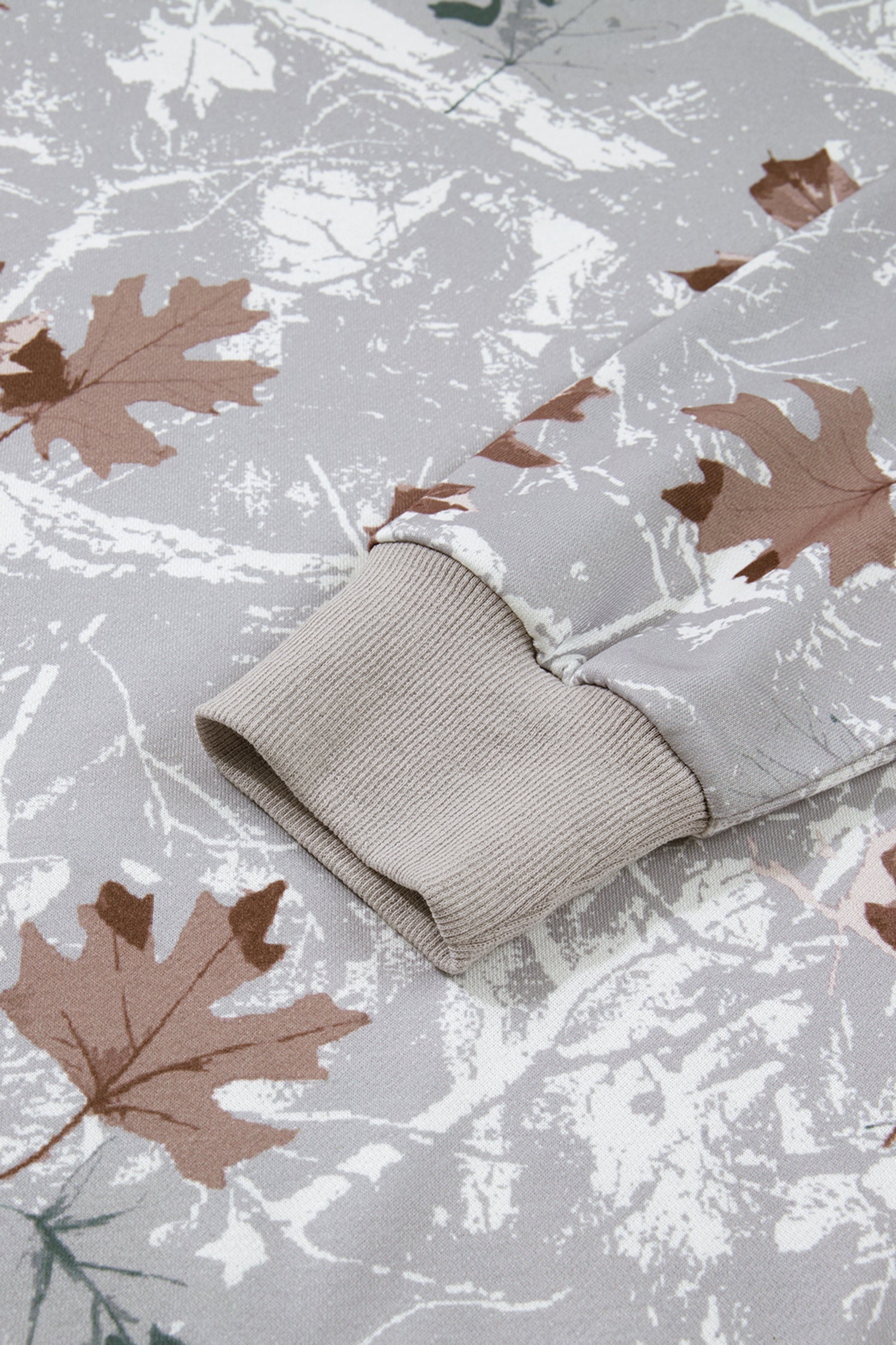 Gray Maple Leaf Camo Print Varsity Striped Sleeve Casual Sweatshirt Sweatshirts & Hoodies 80510659dad37886