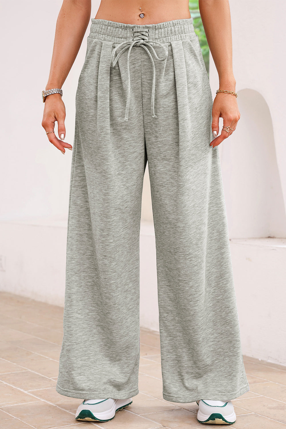 Burgundy Tied Elastic High Waist Pleated Detail Solid Sweatpants Pants & Culotte 80a994c2a1b42938