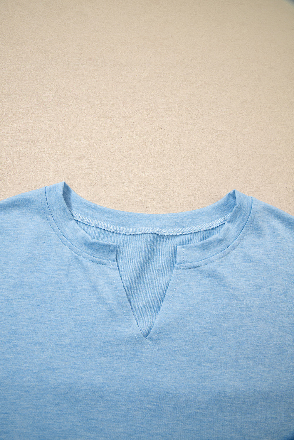 Smoke Green Notched Neck Terry Raw Hem Long Sleeve Top Long Sleeve Tops 80f9988848934a18