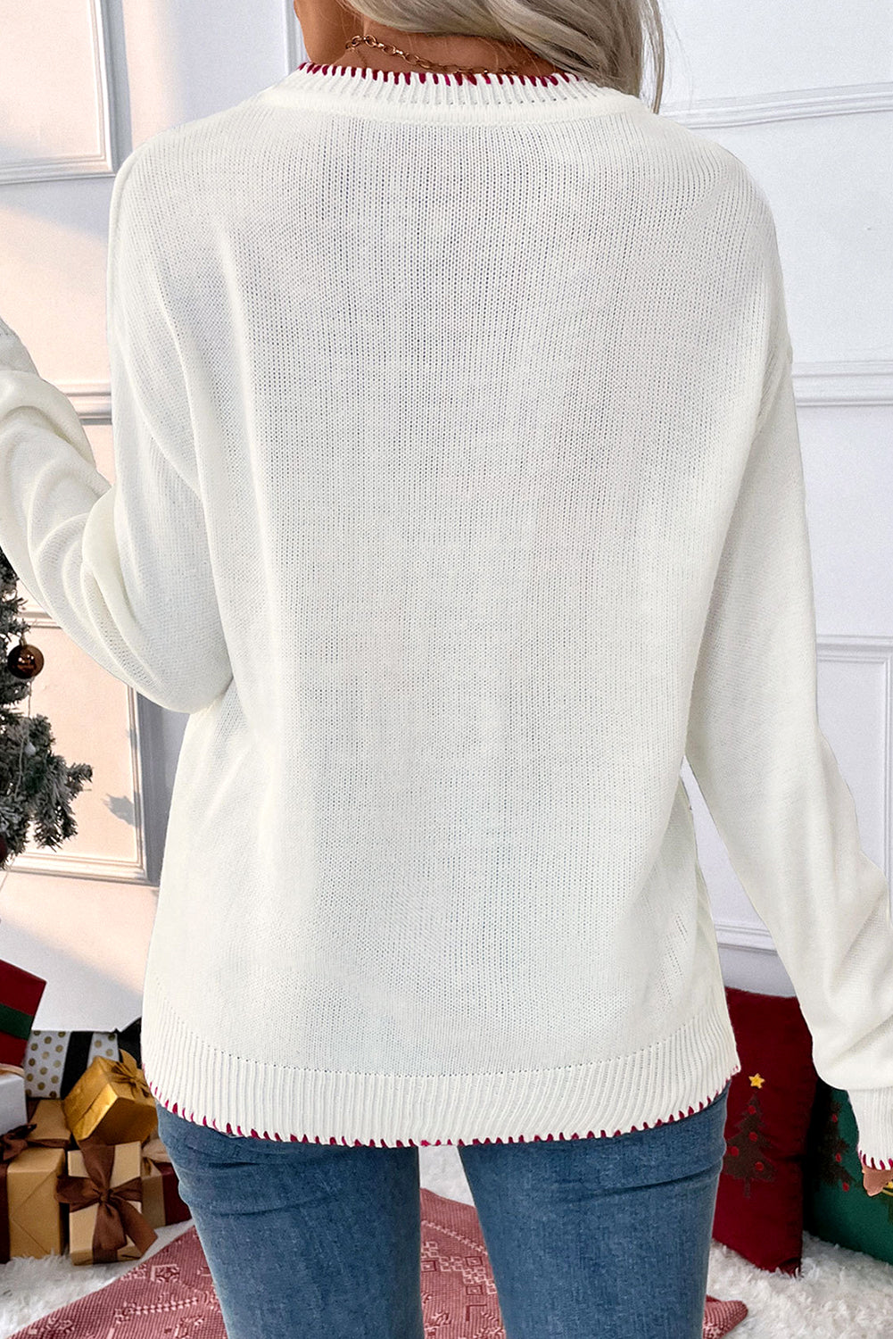 White Sweet Bow Long Sleeve Knit Sweater Sweaters 82cd0ee436bc830e