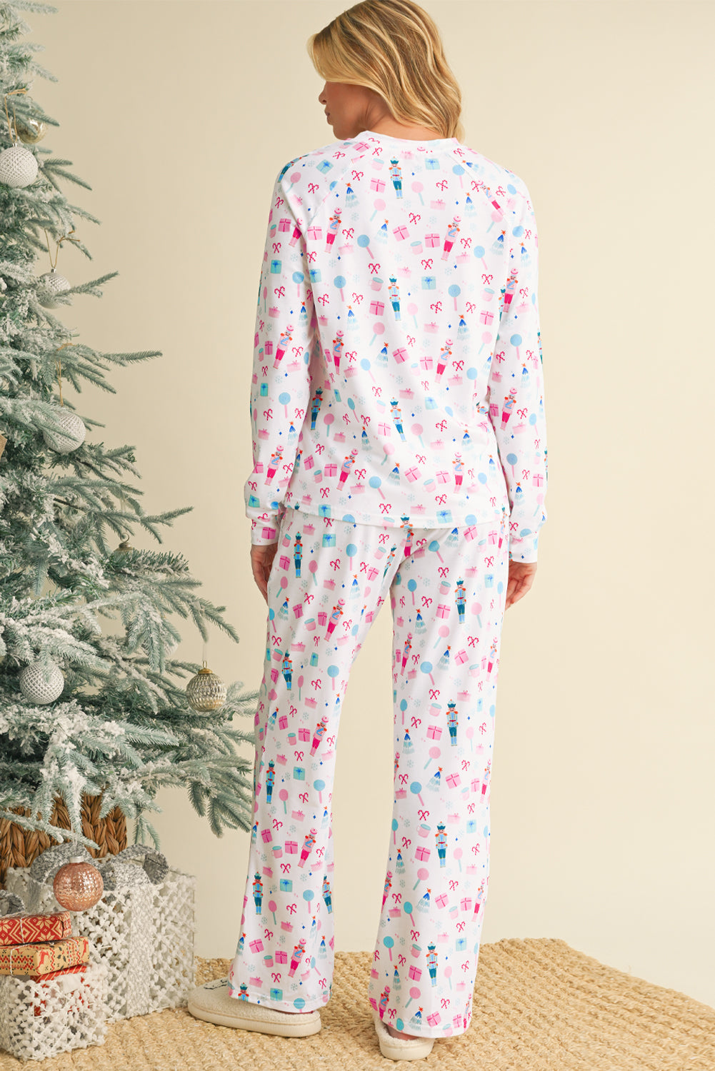 White Christmas Nutcracker Top and Wide Leg Pants Pajama Set Loungewear Set 832668e1b1e28048
