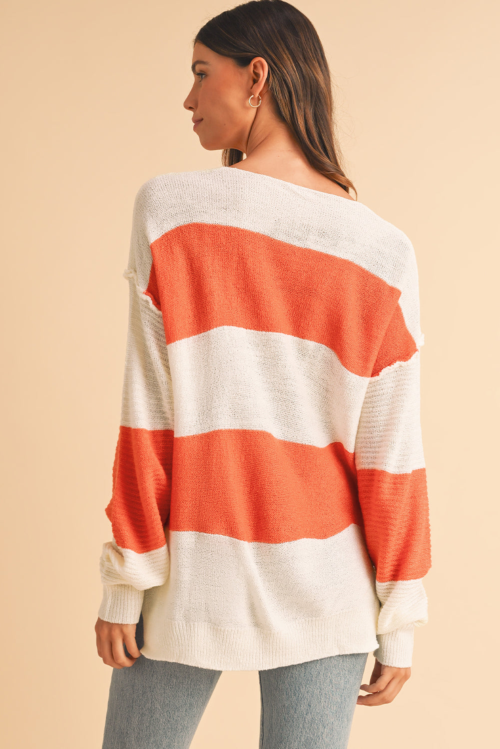 Orange Colorblock V Neck Side Slits Sweater Sweaters 8348e059e2916d44