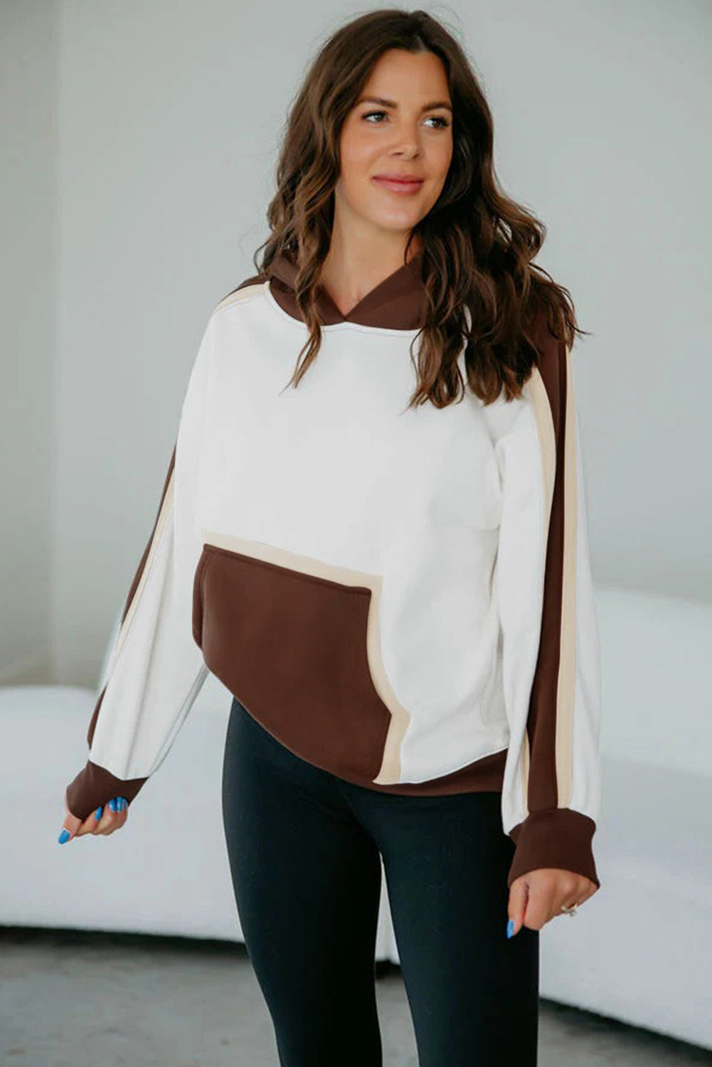 Coffee Colorblock Kangaroo Pocket Long Sleeve Hoodie Sweatshirts & Hoodies 83d0fbbc56a136e2