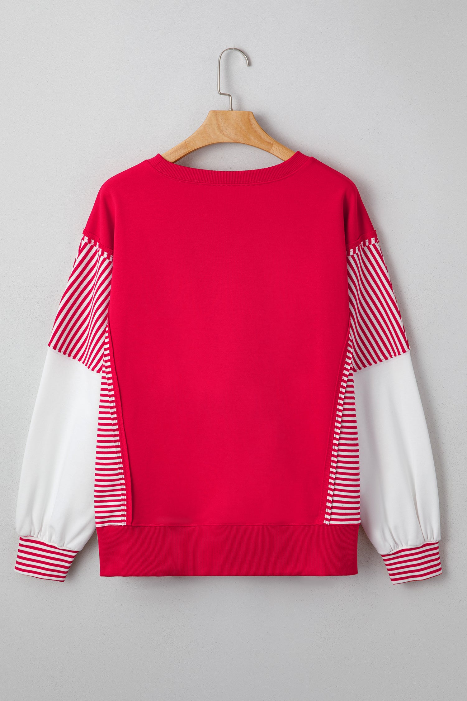 Fiery Red Striped Patchwork Sleeve Colorblock Sweatshirt Sweatshirts & Hoodies 84f66fd5c88bd0c2