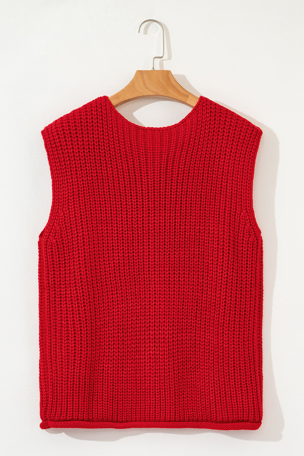 Fiery Red Solid Textured Knit Side Pockets Buttoned Sweater Vest Cardigans 85254d5c0ed7e08e