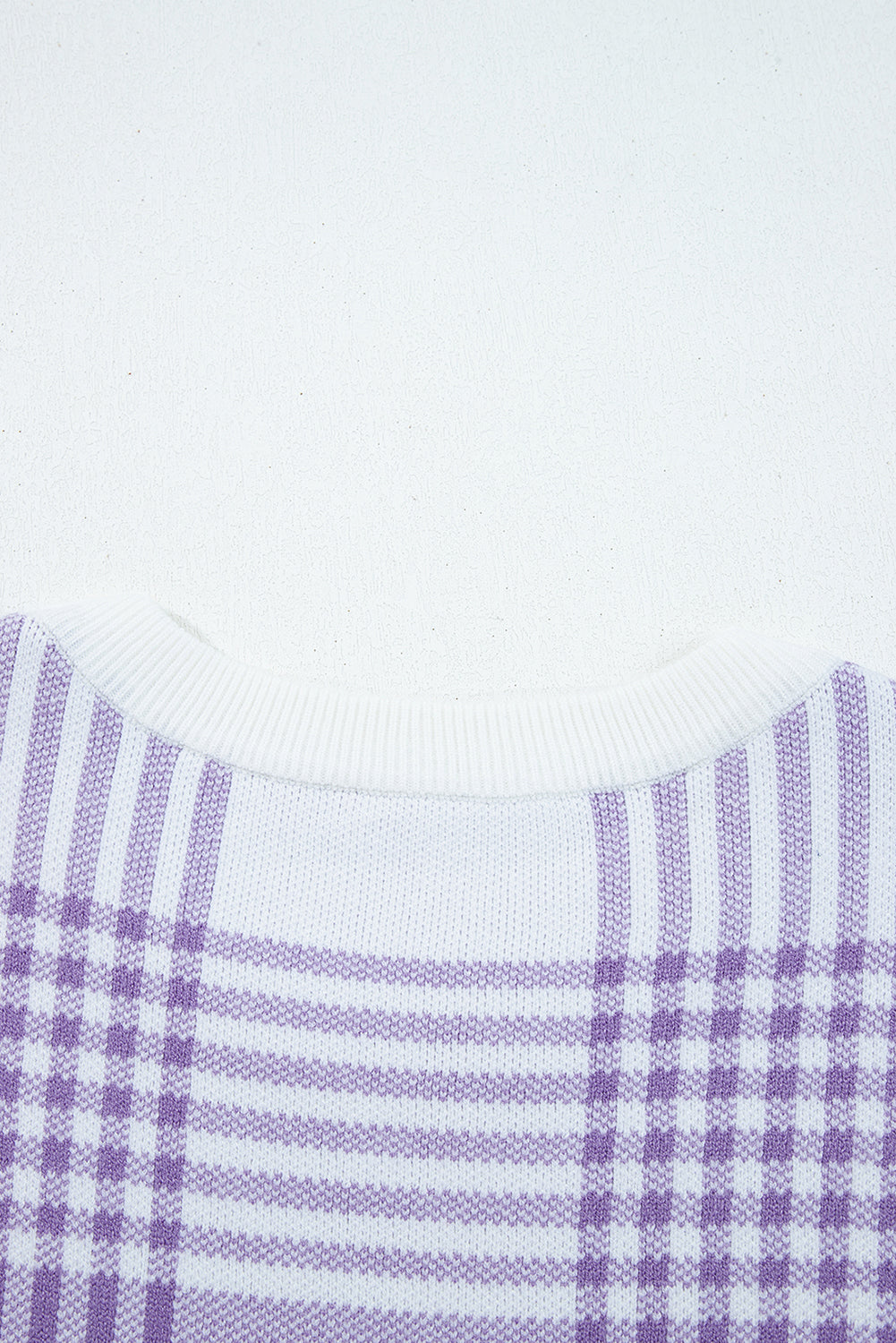 Lilac Plaid Print Ribbed Trim Loose Sweater Sweaters 853c59c83f7fcb92