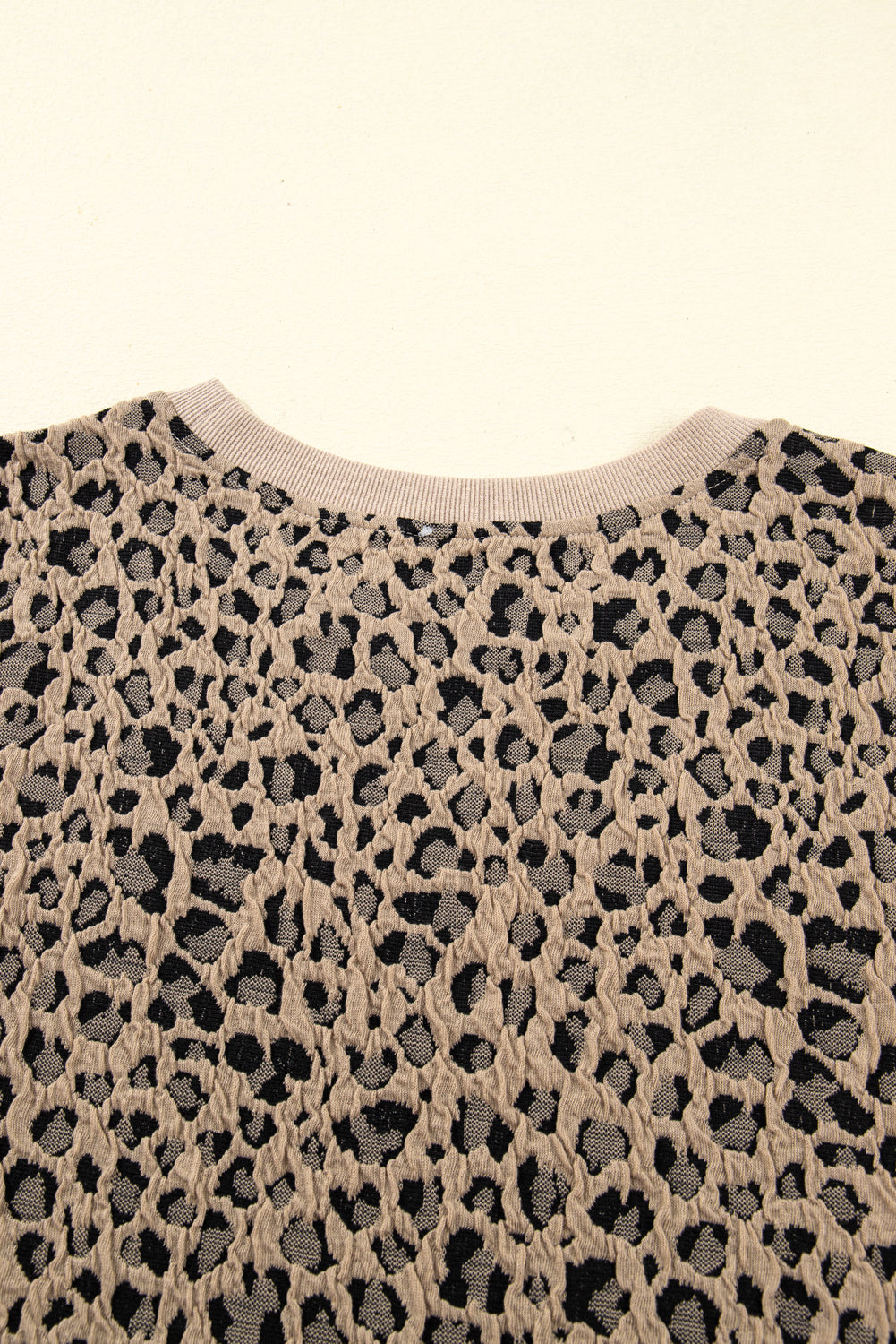 Khaki Leopard Textured Ribbed Trim Plus Size Long Sleeve Top Plus Size Tops 854c476594dd56f2
