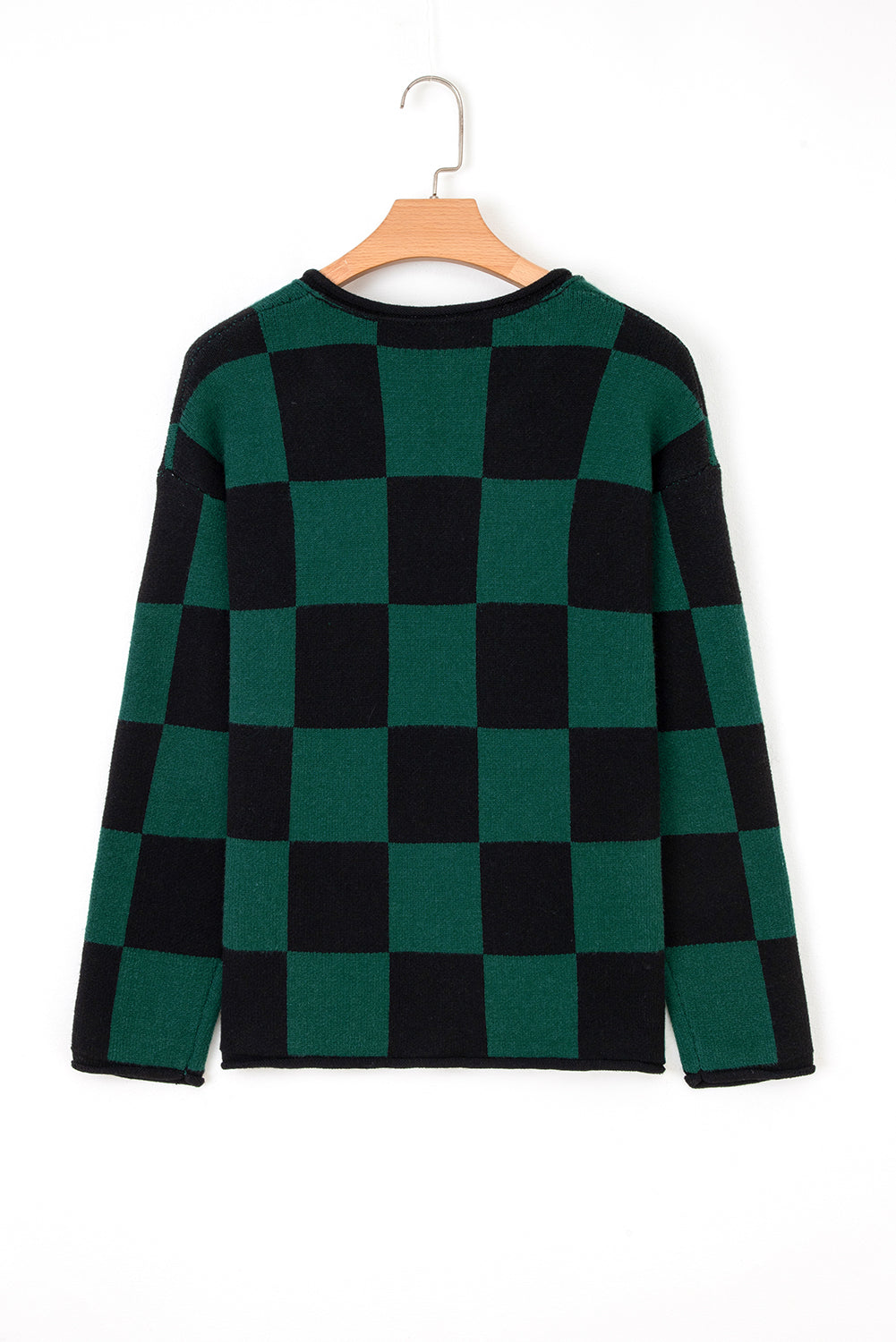 Black Checked Notched Neckline Drop Shoulder Knit Sweater Sweaters 859e15a6d243e7c0