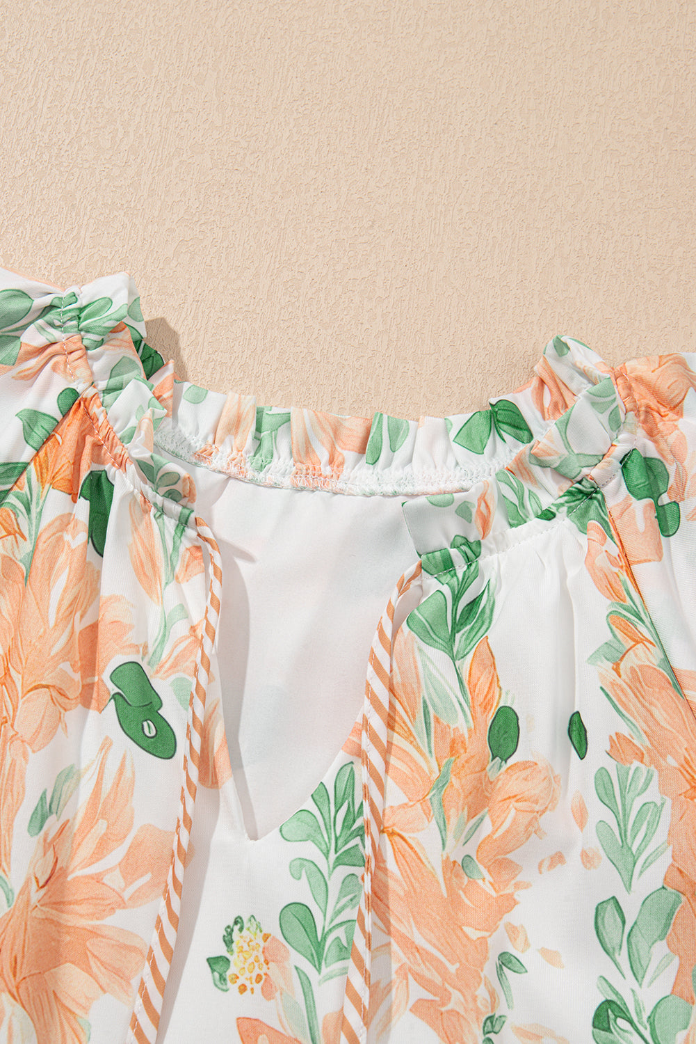 Sky Blue Floral Contrast Edge Ruffle Sleeve Tie Neck Mini Dress Short Dresses 868775a2e1d34529