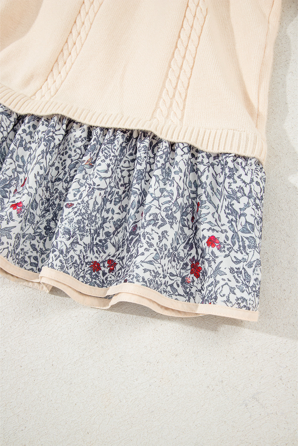 Beige Bohemian Floral Ruffle Hem Patchwork Knit Sweater Sweaters 86a918a113c1e434