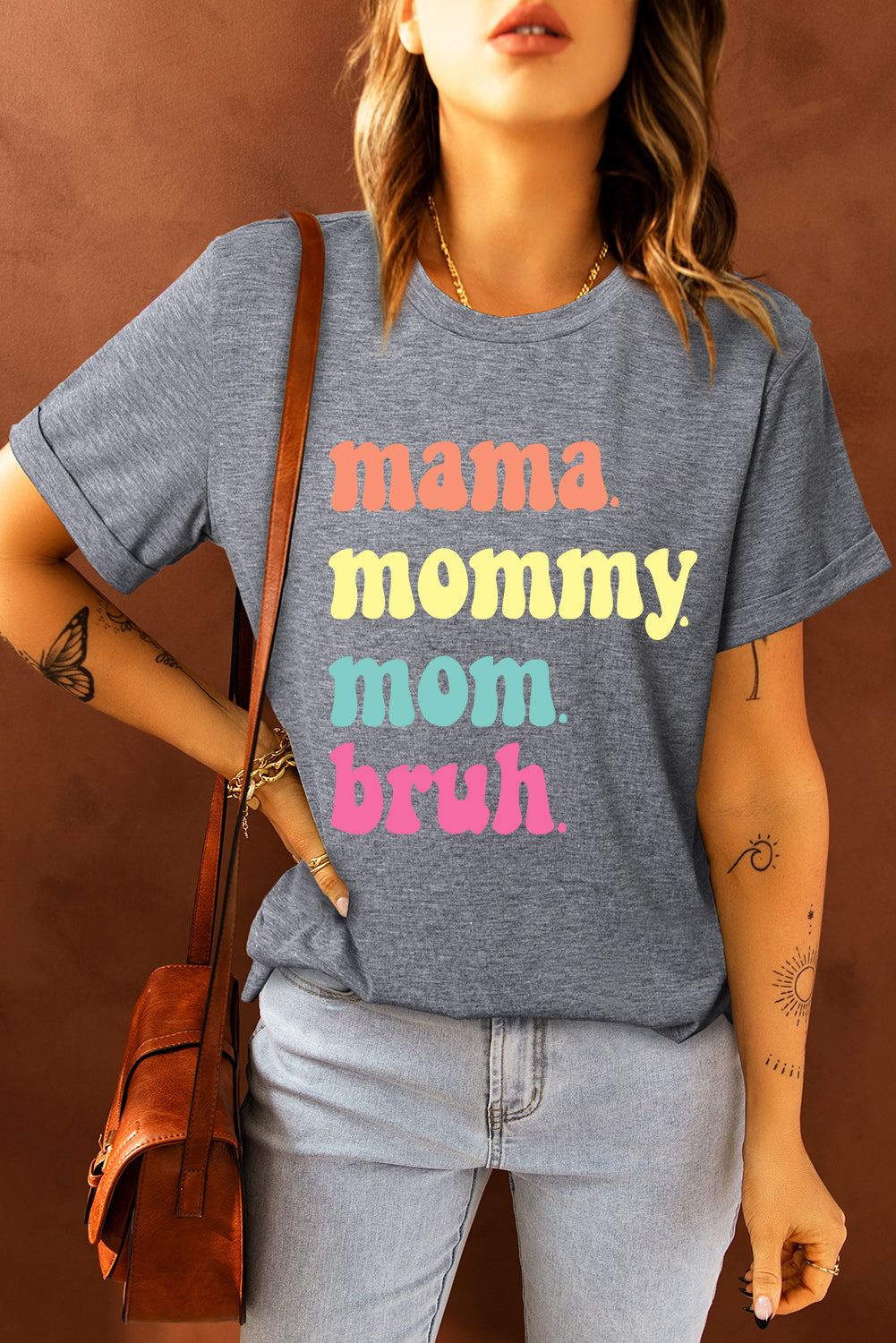 Gray Mama Letter Print Crew Neck Graphic Tee Graphic Tees 86bdd61ca529344d