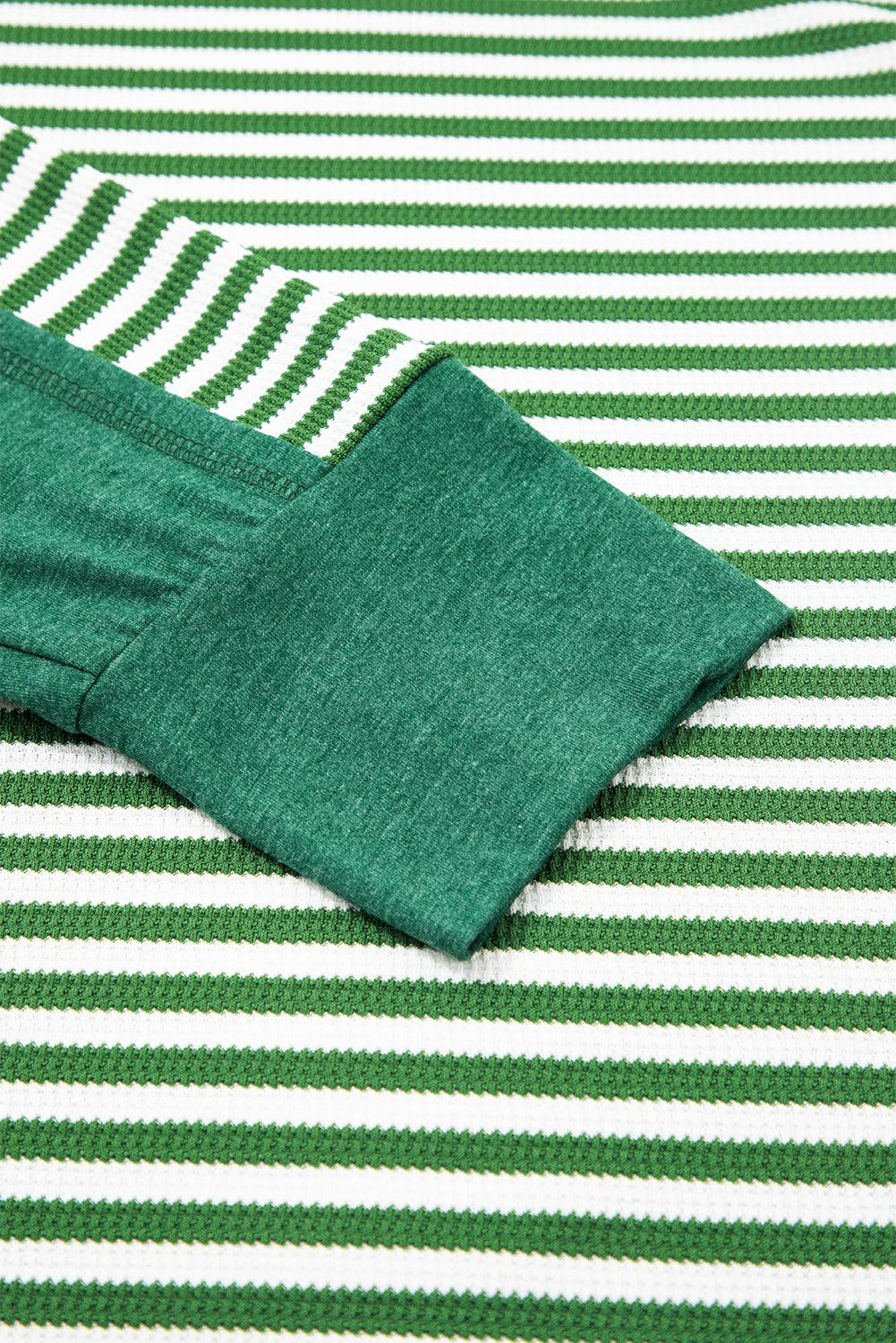 Green Stripe Exposed Seam Patchwork Plus Size Thermal Waffle Top Plus Size Tops 8724b6269805507e