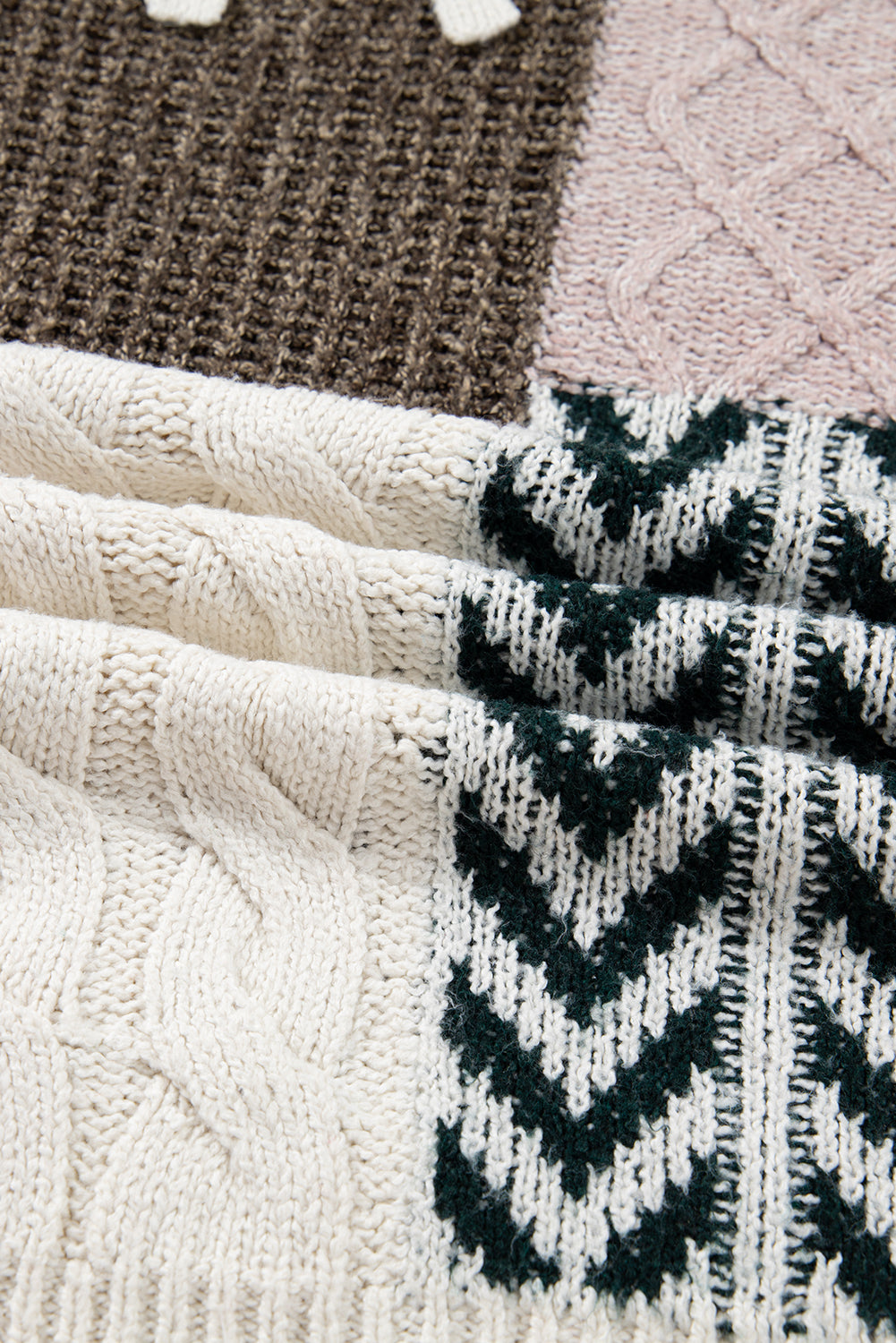 Brown Plus Size Color Block Patchwork Knotted Back Loose Fit Sweater Plus Size Sweaters&Cardigans 8726946c477f31dd