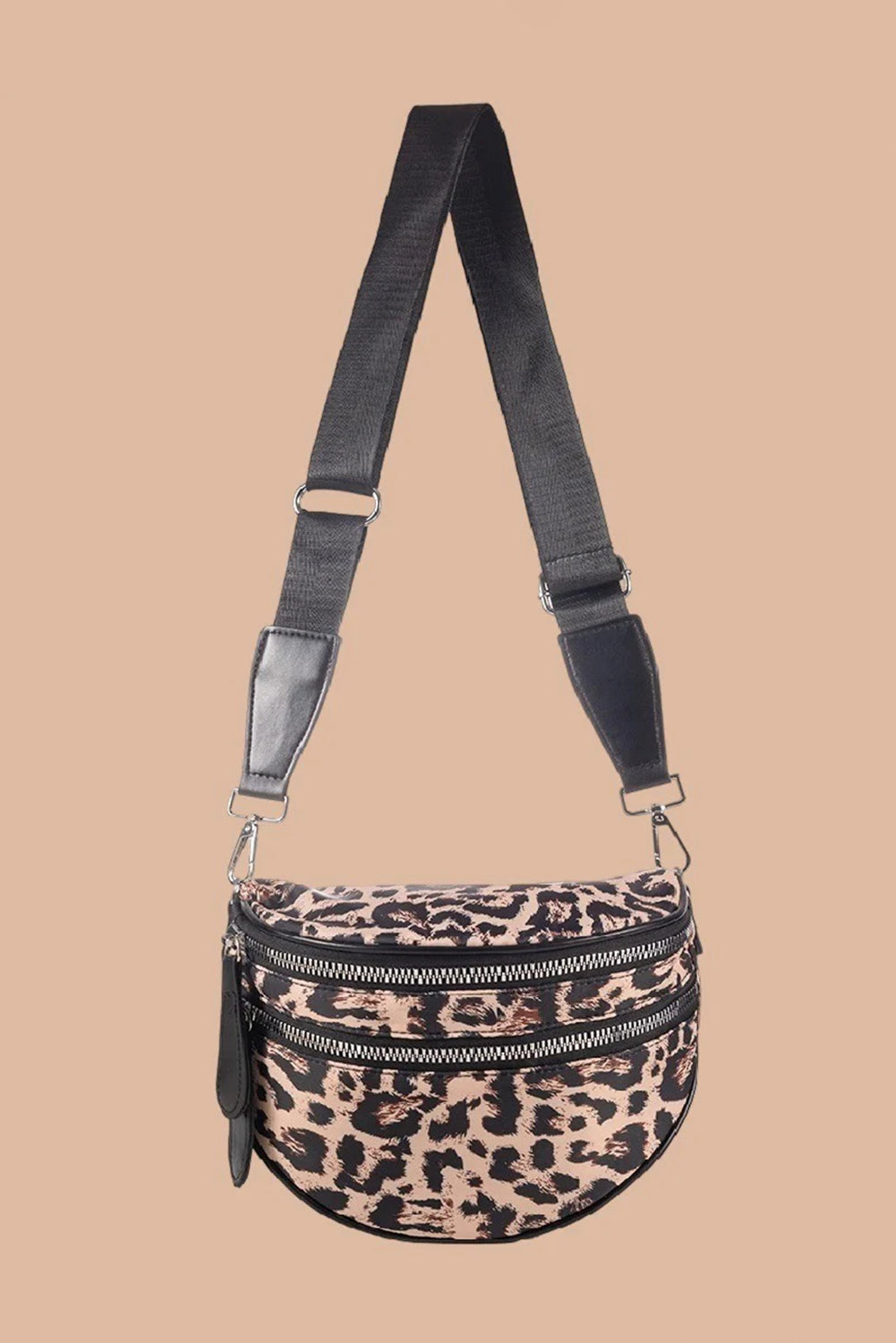 Coffee Leopard Print Double Zipper Crossbody Bag Crossbody Bags 880f13ab22feb518