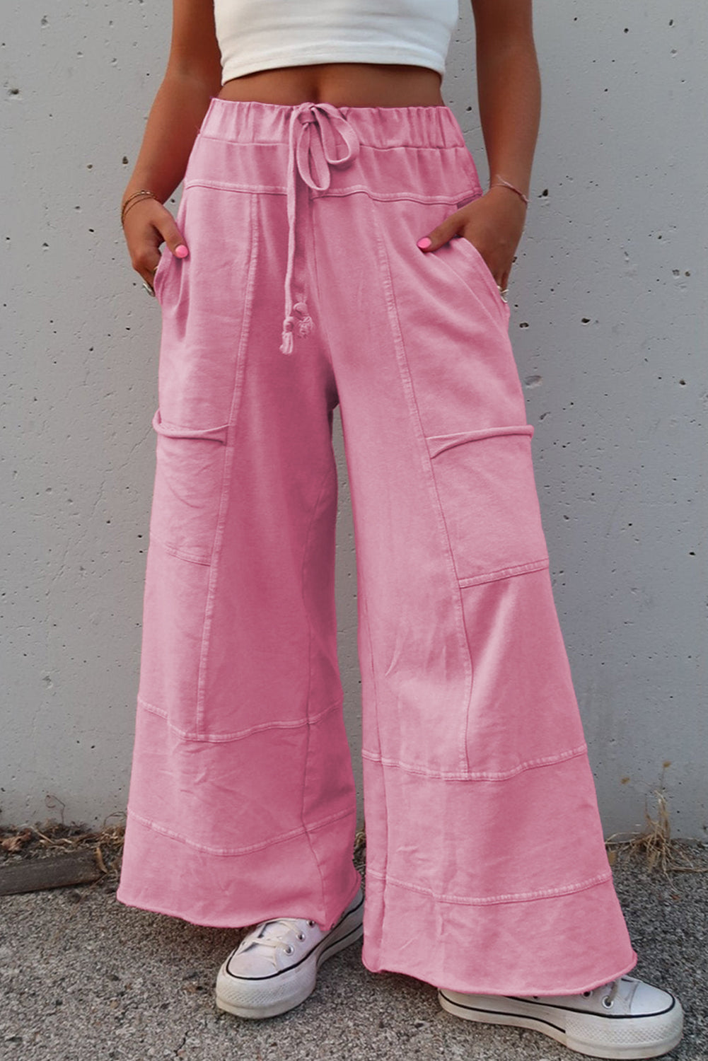 Bonbon Mineral Wash Exposed Seam Wide Leg Cargo Pants Pants 88617647b2550691
