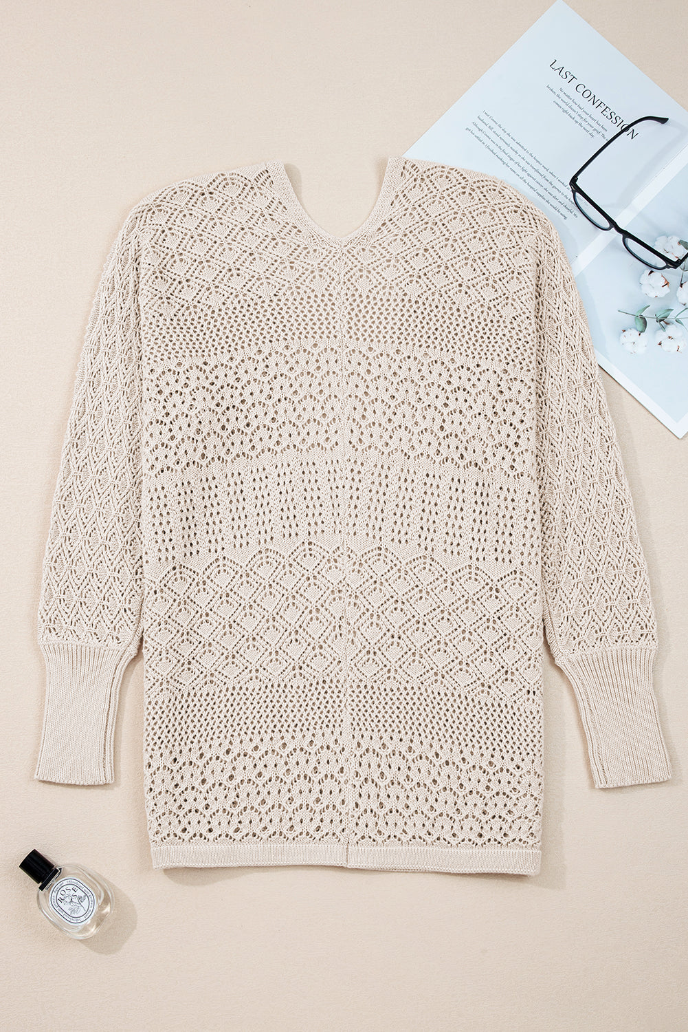 Jet Stream Mix Pattern Hollow Knit Open Front Cardigan Cardigans 8892098600e16ccb