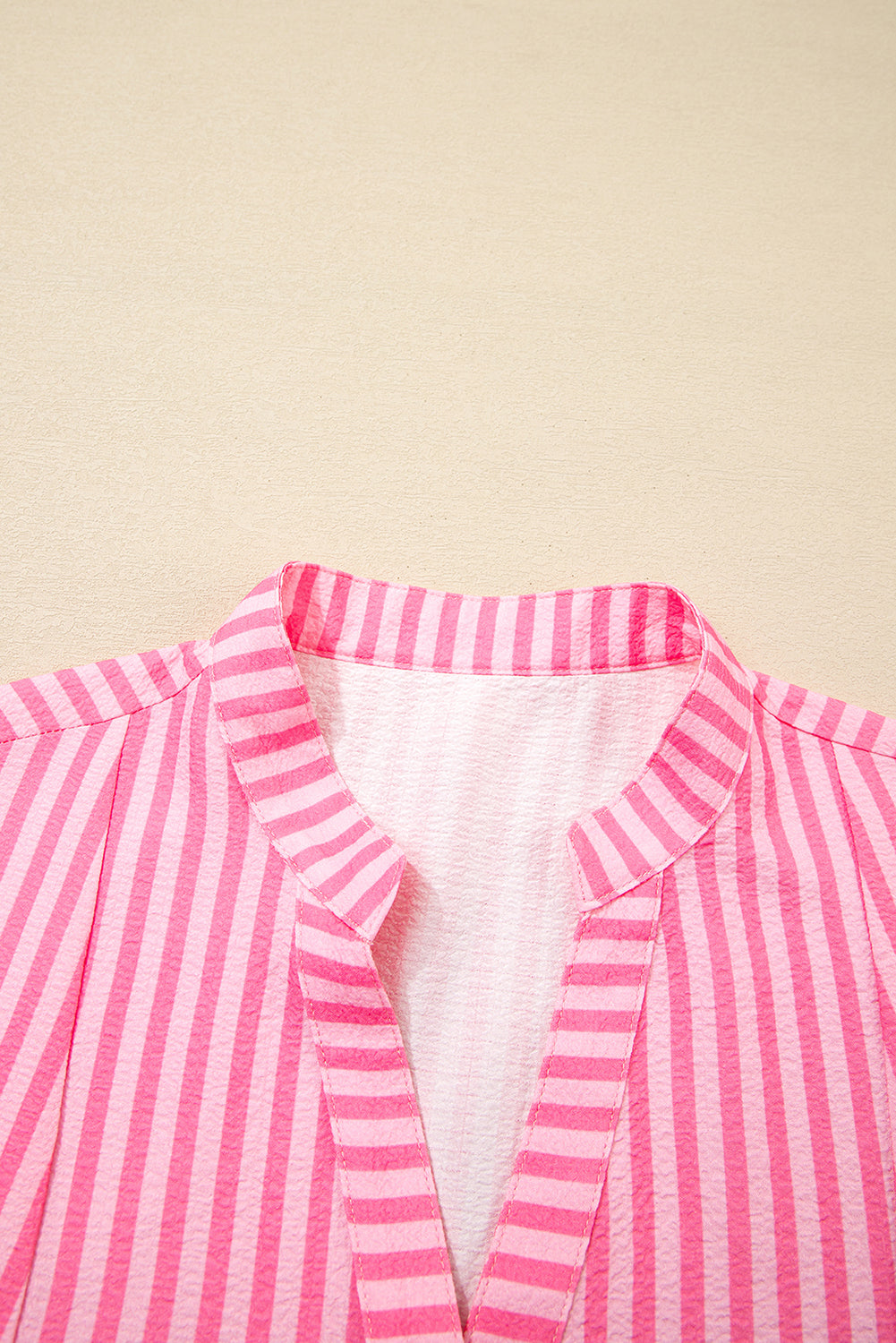 Pink Stripe Flare Sleeve Half Placket Tiered Flowy Mini Dress Short Dresses 88f573fcd75232c3