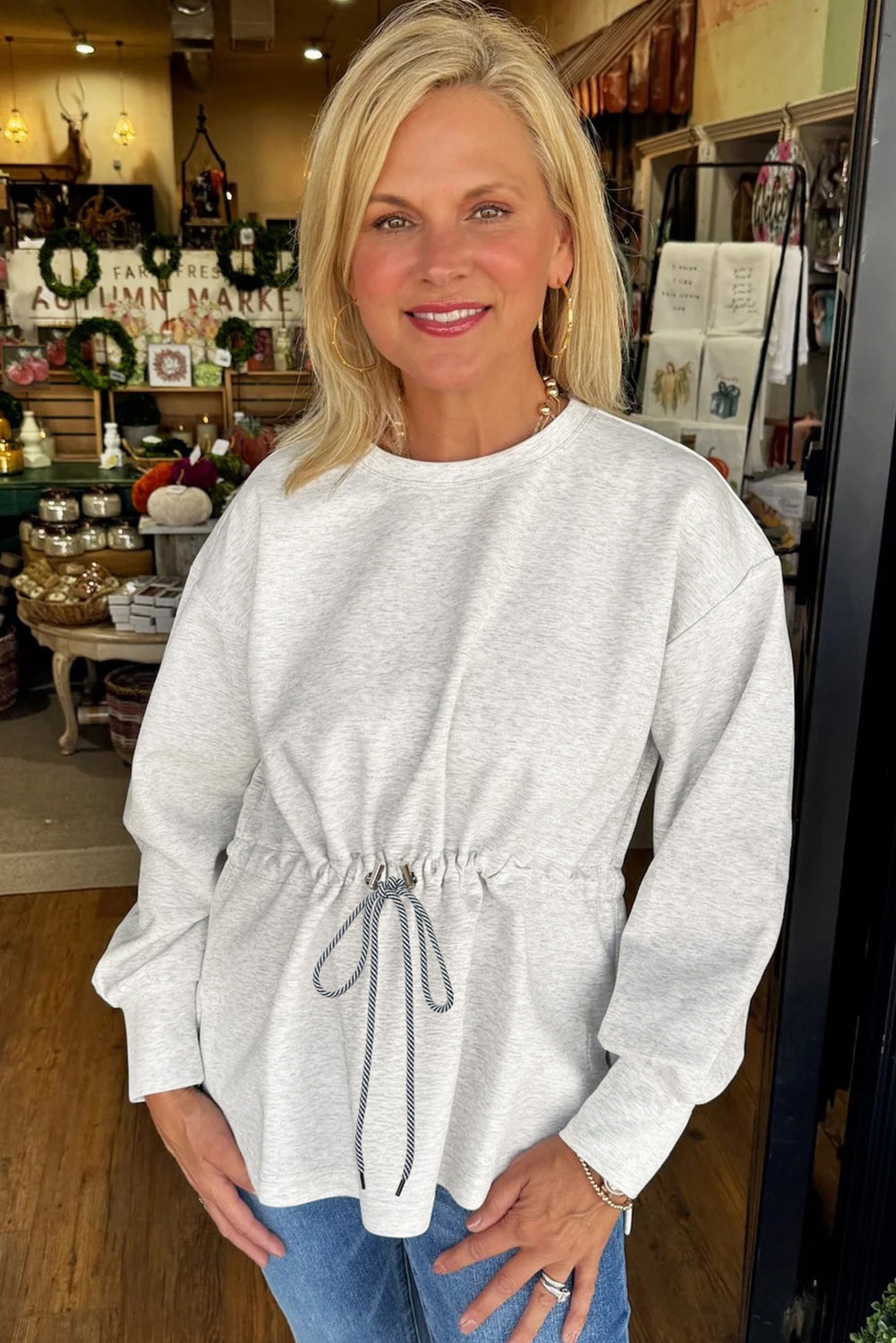 Light Grey Drawstring Waist Plain Pullover Sweatshirt Sweatshirts & Hoodies 8a9b5d67907e36d0