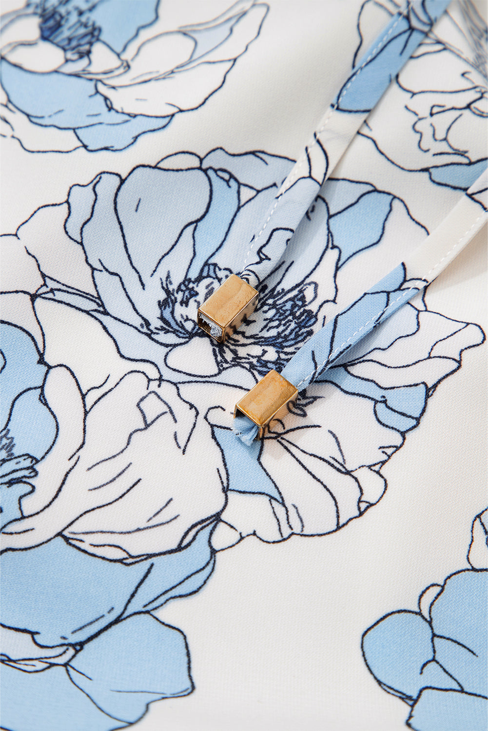 Sky Blue Floral Print Tie Neck Long Sleeve Flowy Mini Dress Short Dresses 8af685ebd2973b0f